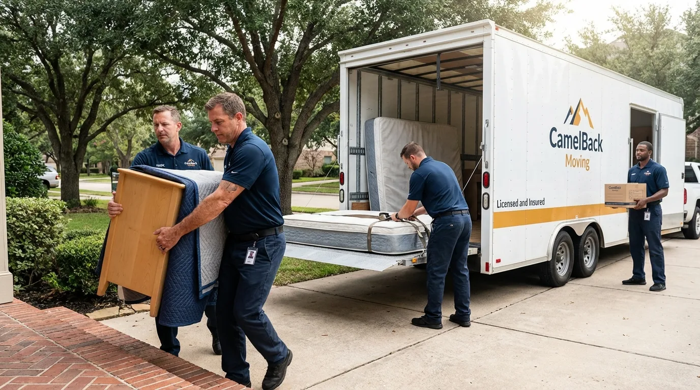Crew loading residential truck for cross-state move from Mound City, IL
