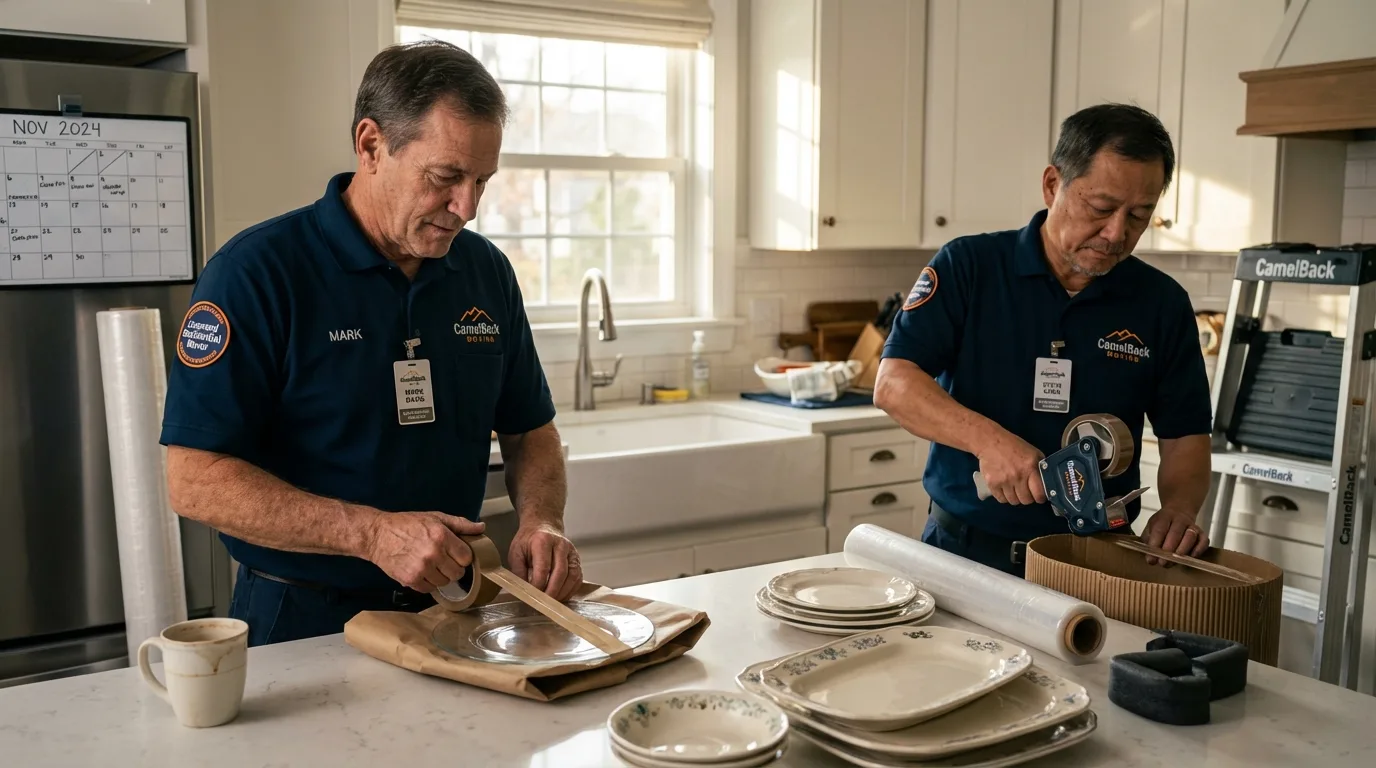 Professional crew packing kitchen dishware in Mound City, IL